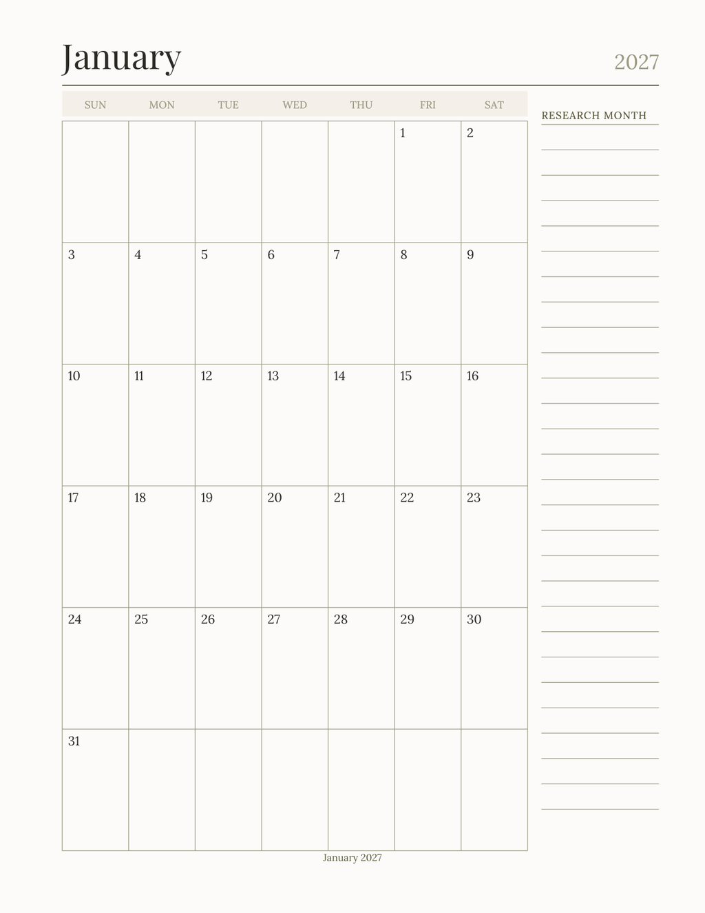The Genealogy Research Planner 2027 — sample page 5