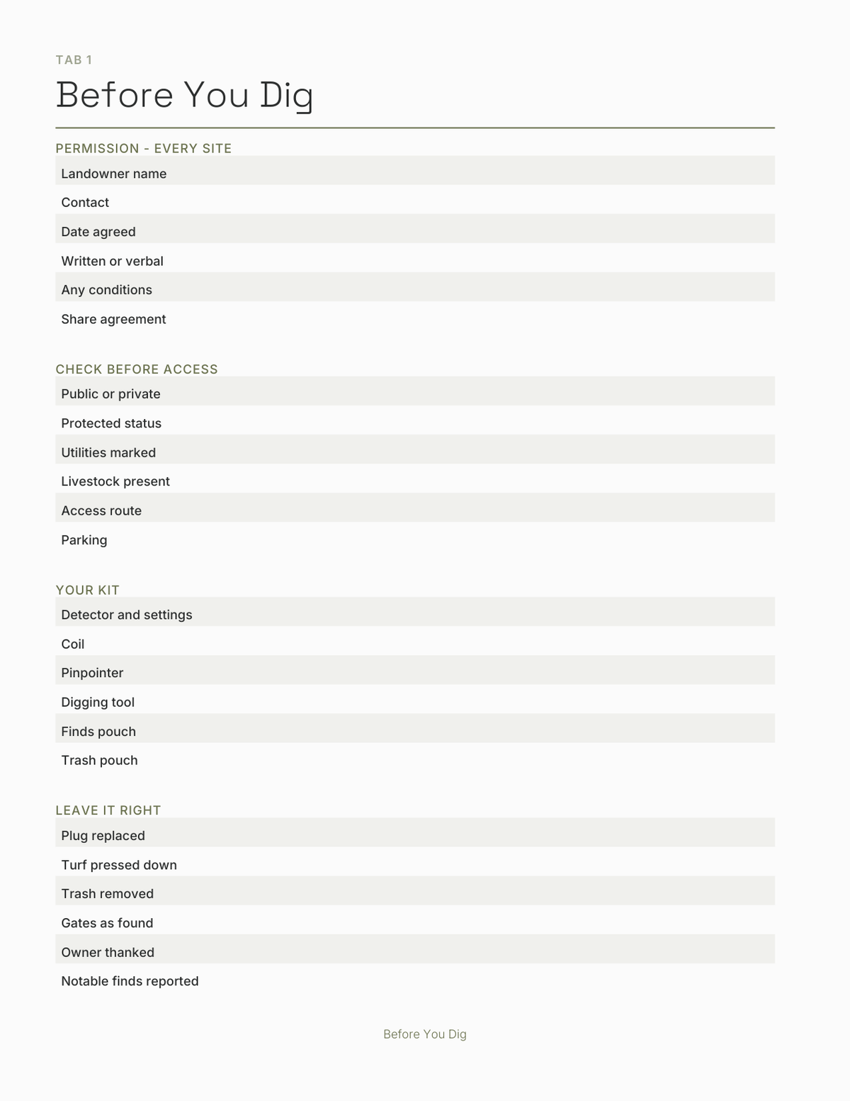 The Detecting & Geocaching Log 2027 — sample page 2