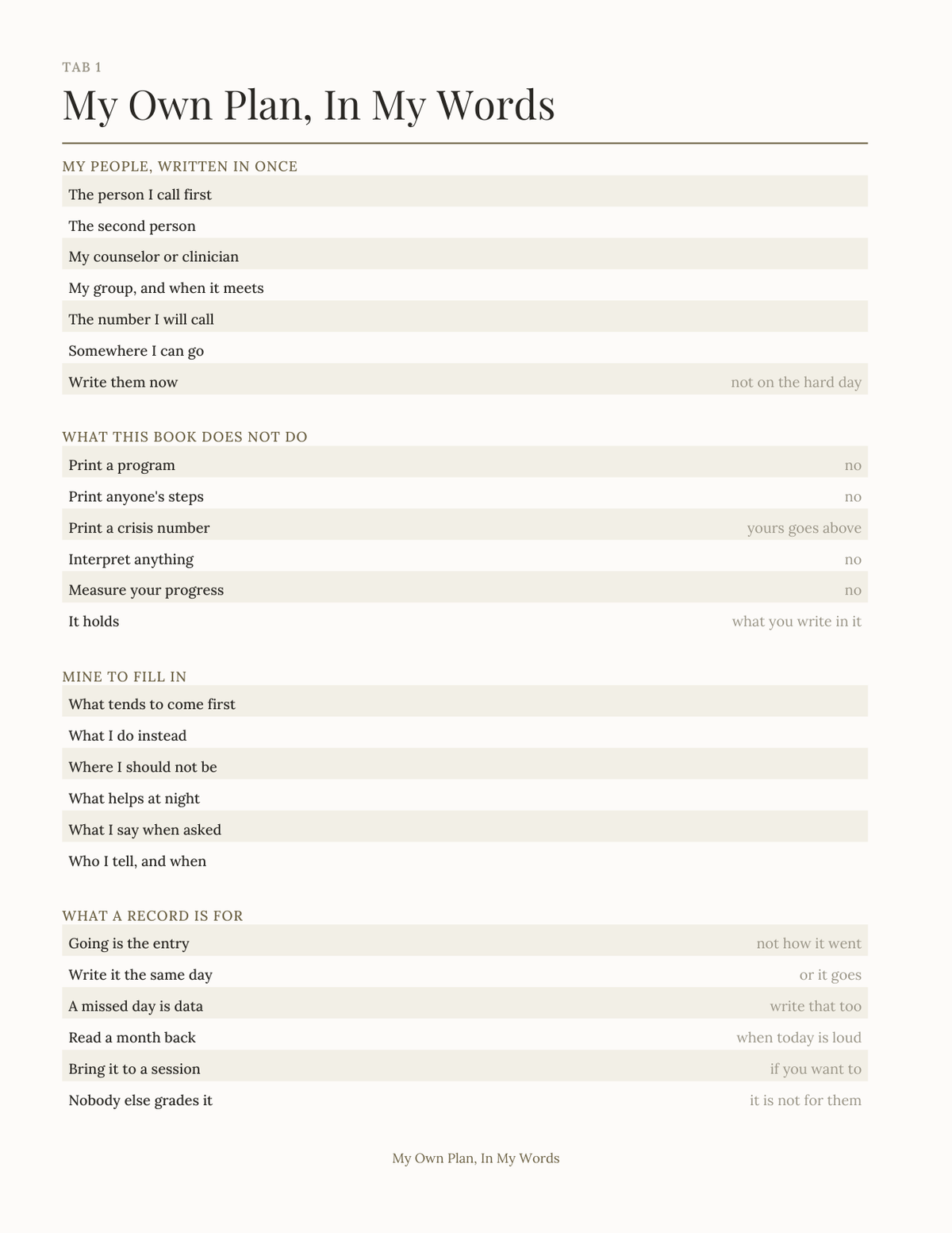 The Recovery Companion 2027 — sample page 2