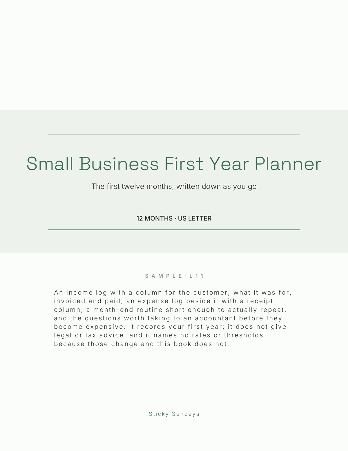 The Small Business First Year Planner 2027 title page