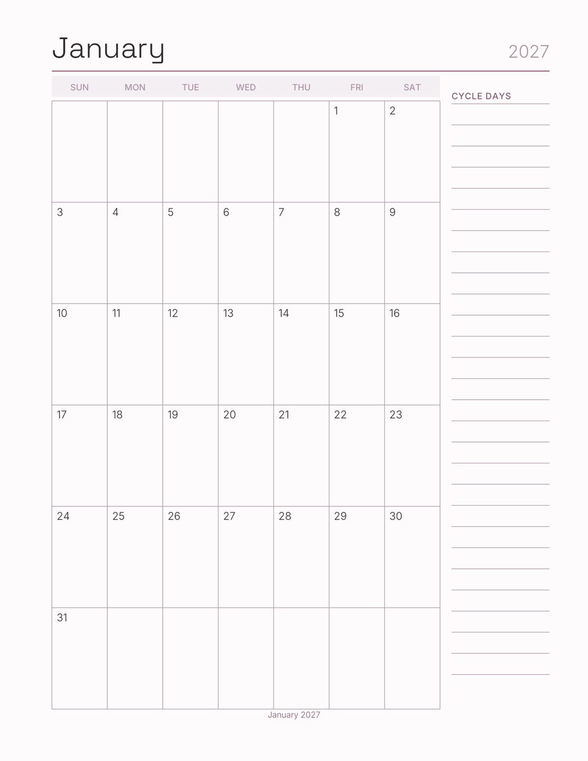 The Fertility Planner 2027 — sample page 5