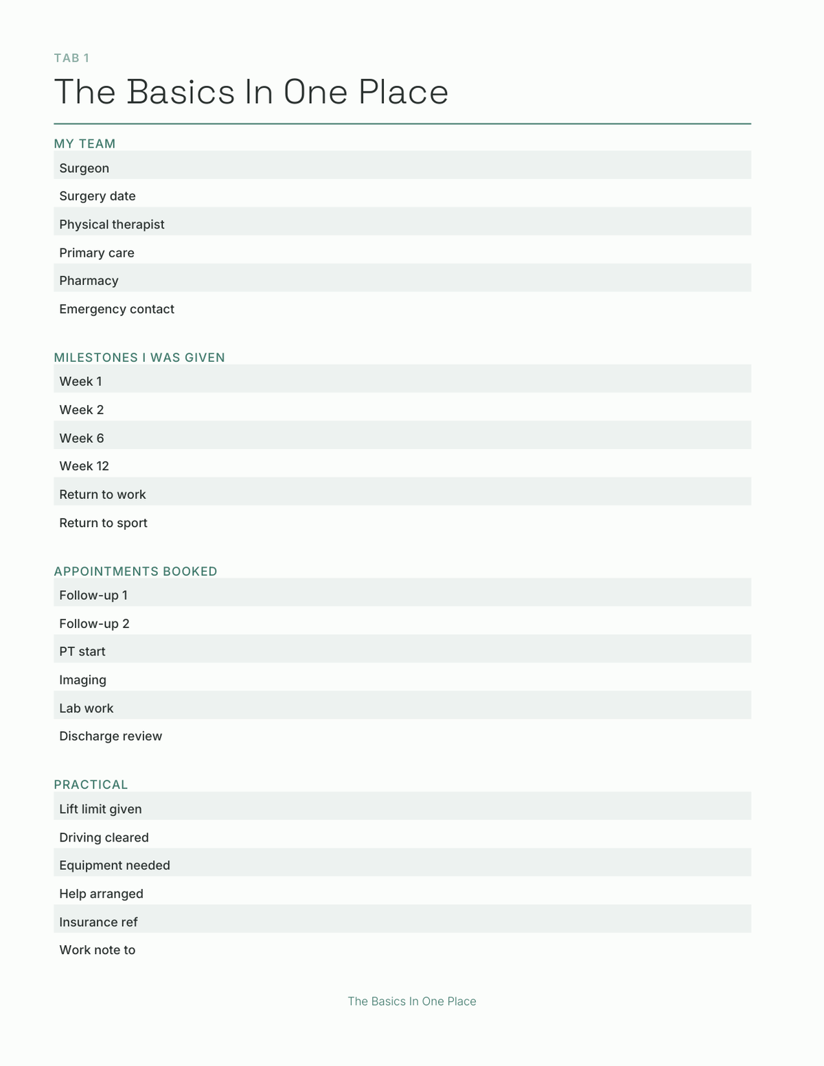 The Surgery & Rehab Recovery Planner 2027 — sample page 2