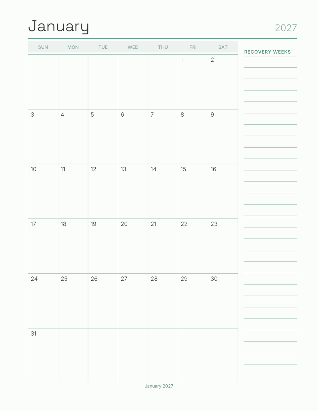 The Surgery & Rehab Recovery Planner 2027 — sample page 5