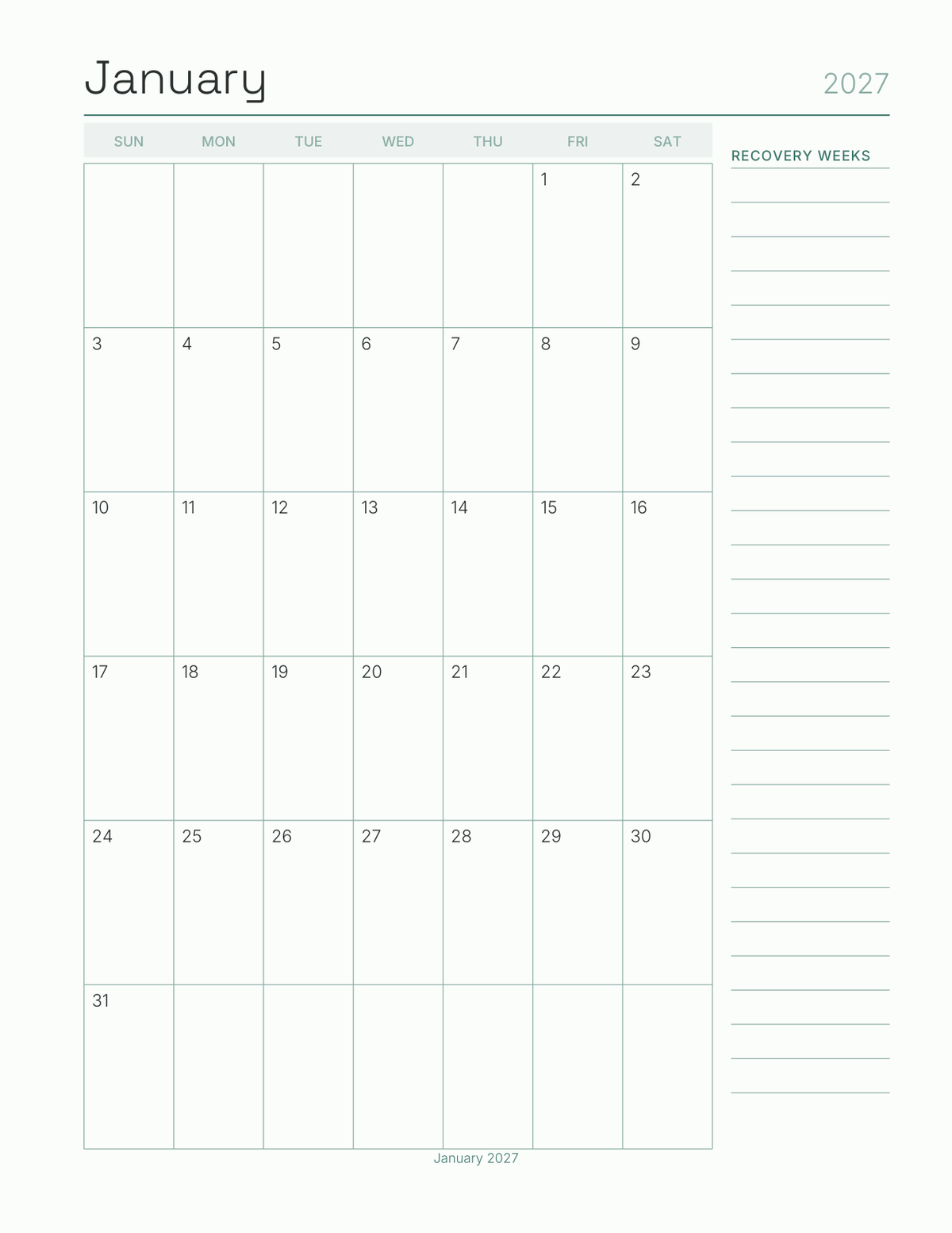 The Surgery & Rehab Recovery Planner 2027 — sample page 5