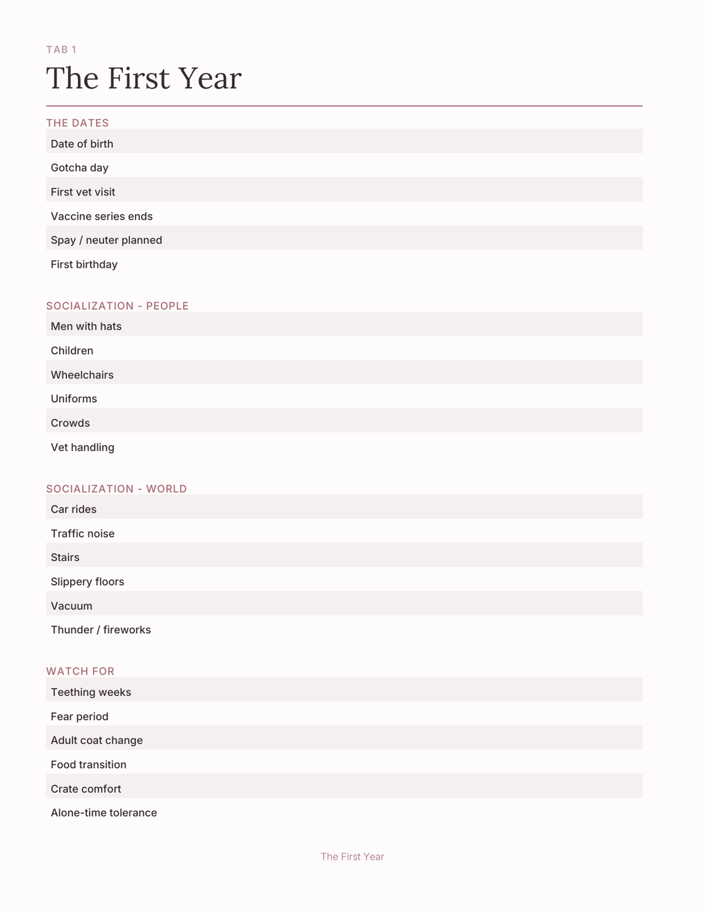 The Puppy First Year Planner 2027 — sample page 2