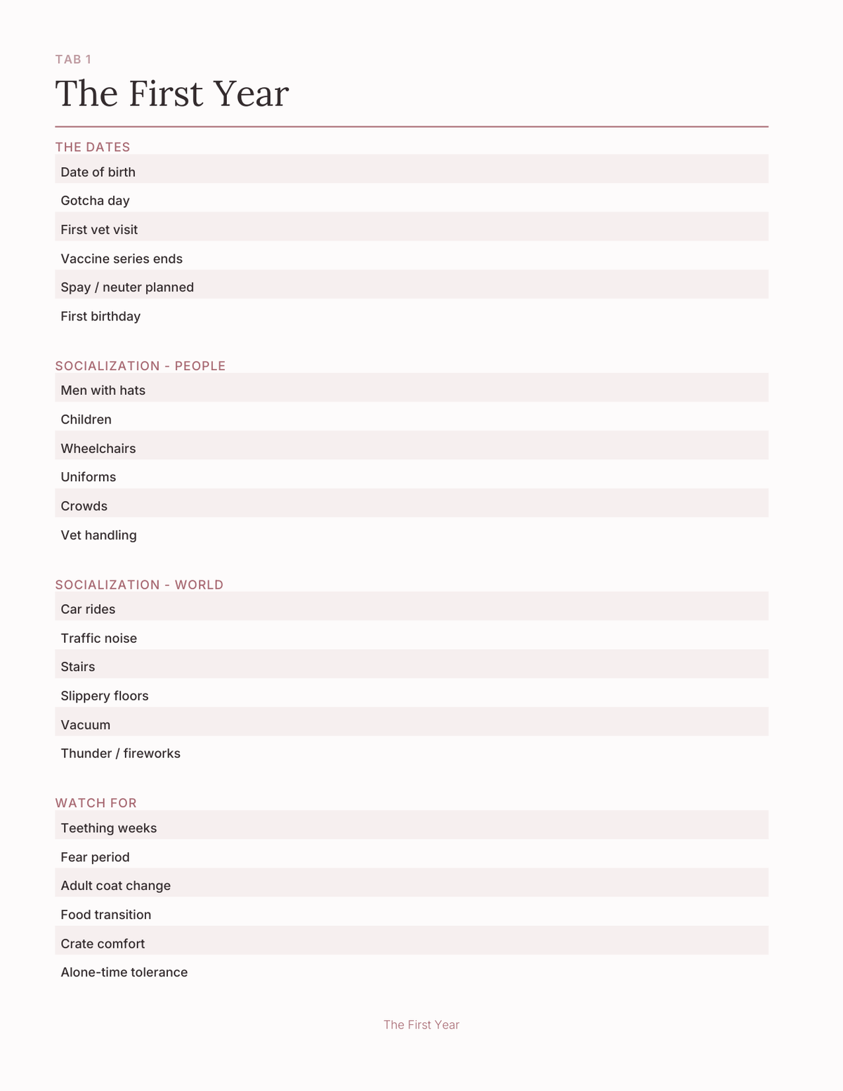 The Puppy First Year Planner 2027 — sample page 2