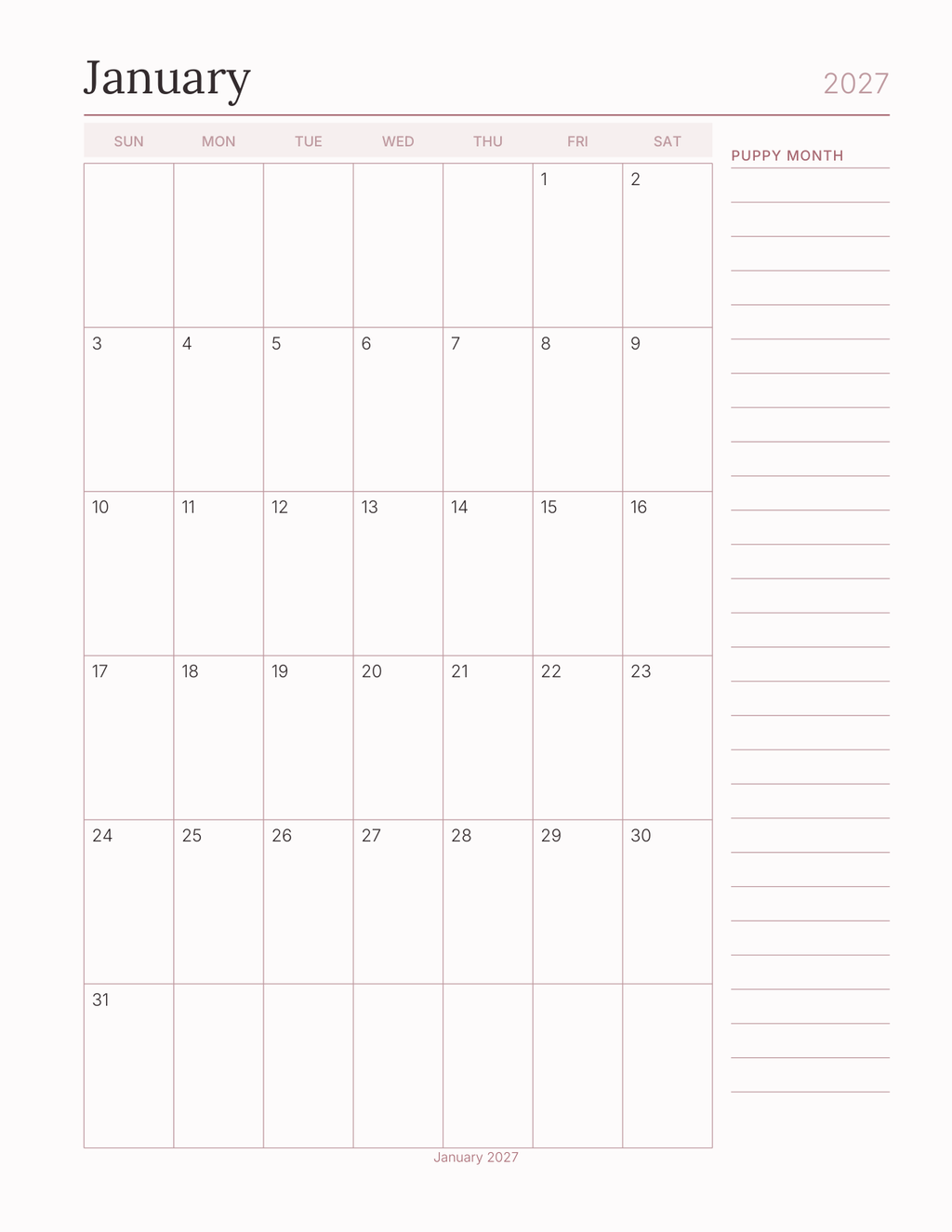 The Puppy First Year Planner 2027 — sample page 5