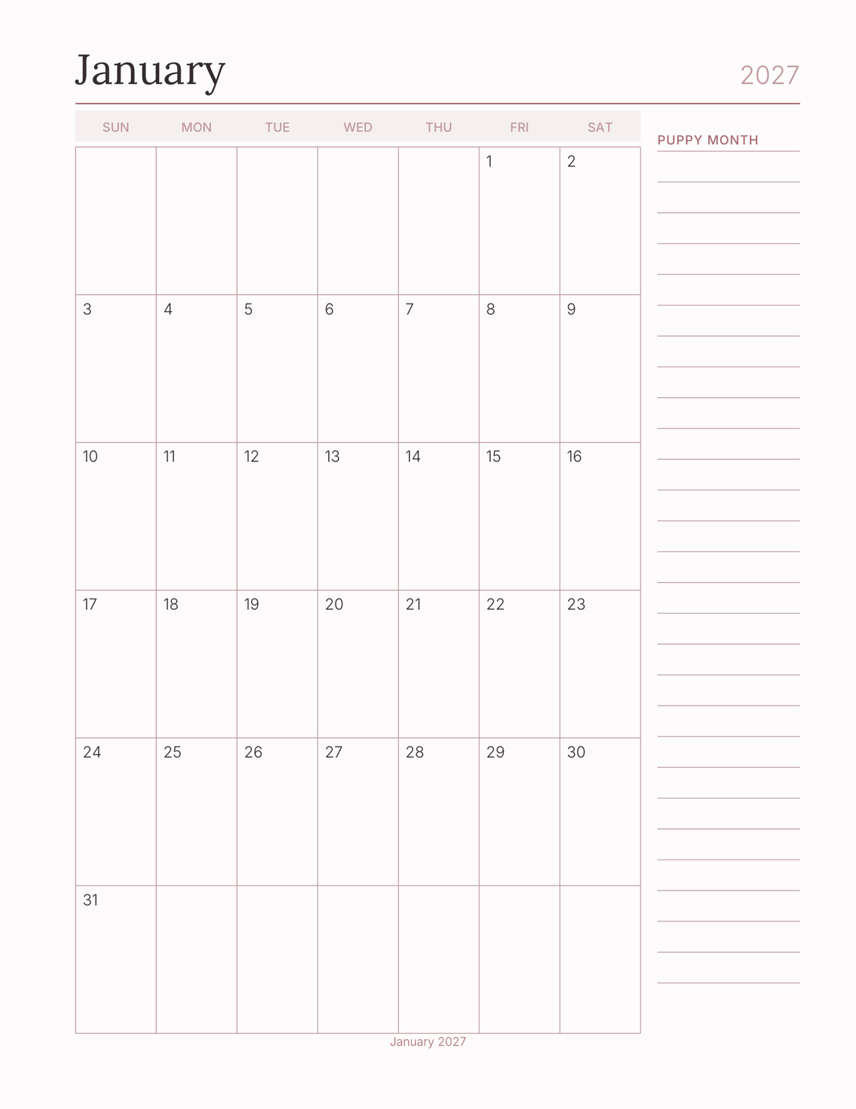 The Puppy First Year Planner 2027 — sample page 5