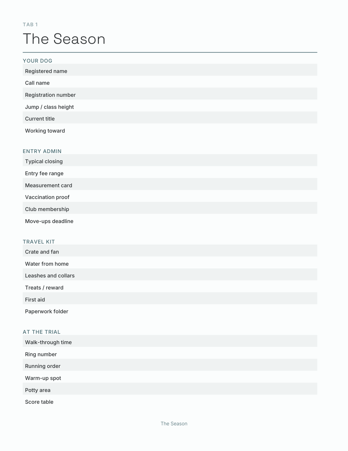 The Dog Sport & Show Planner 2027 — sample page 2