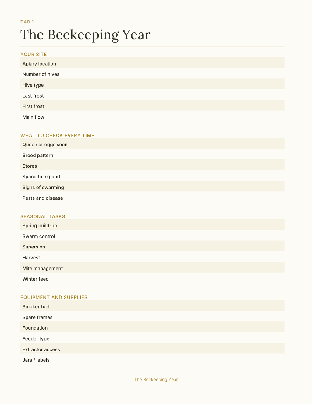 The Beekeeping Planner 2027 — sample page 2