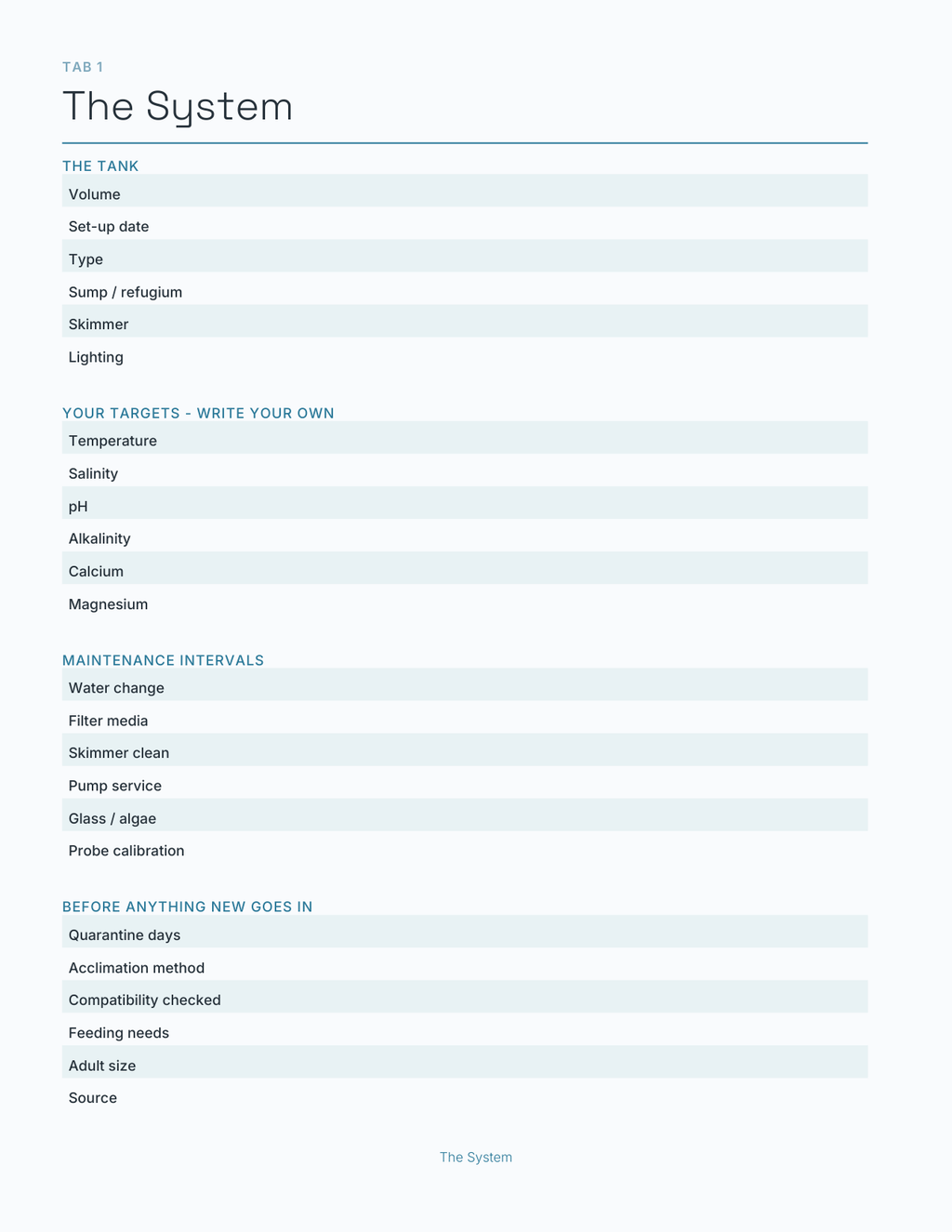 The Aquarium & Reef Planner 2027 — sample page 2