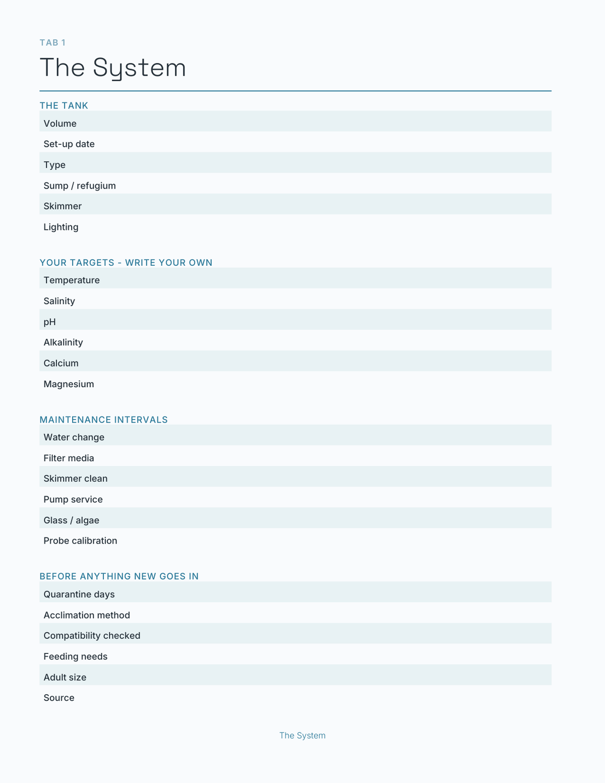The Aquarium & Reef Planner 2027 — sample page 2
