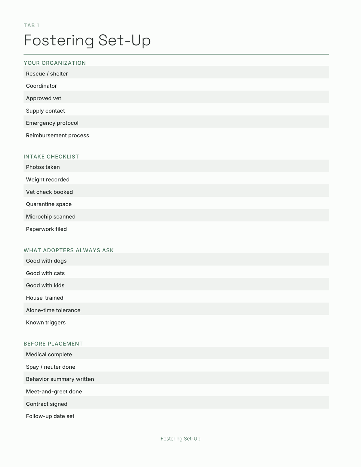 The Foster & Rescue Log 2027 — sample page 2