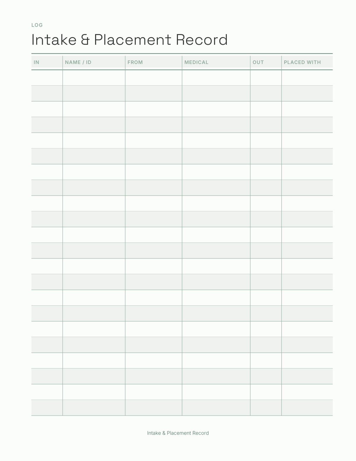 The Foster & Rescue Log 2027 — sample page 3