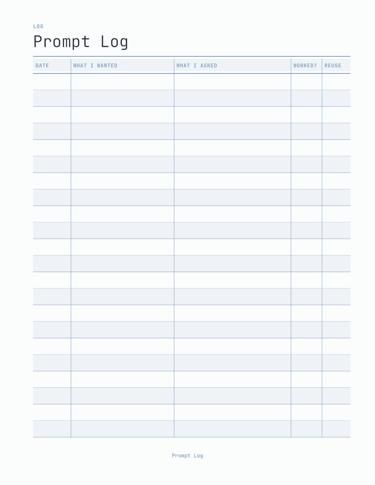 The Prompt Planner 2027 — sample page 3