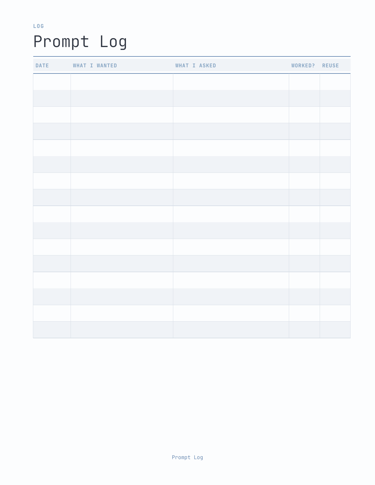 The Prompt Planner 2027 — sample page 3