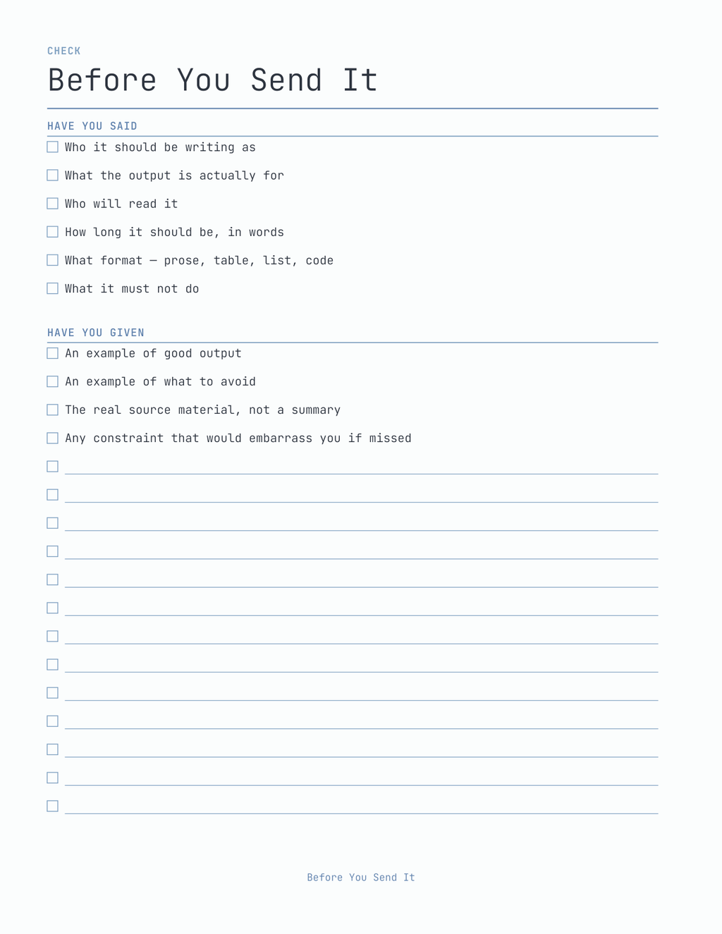The Prompt Planner 2027 — sample page 4