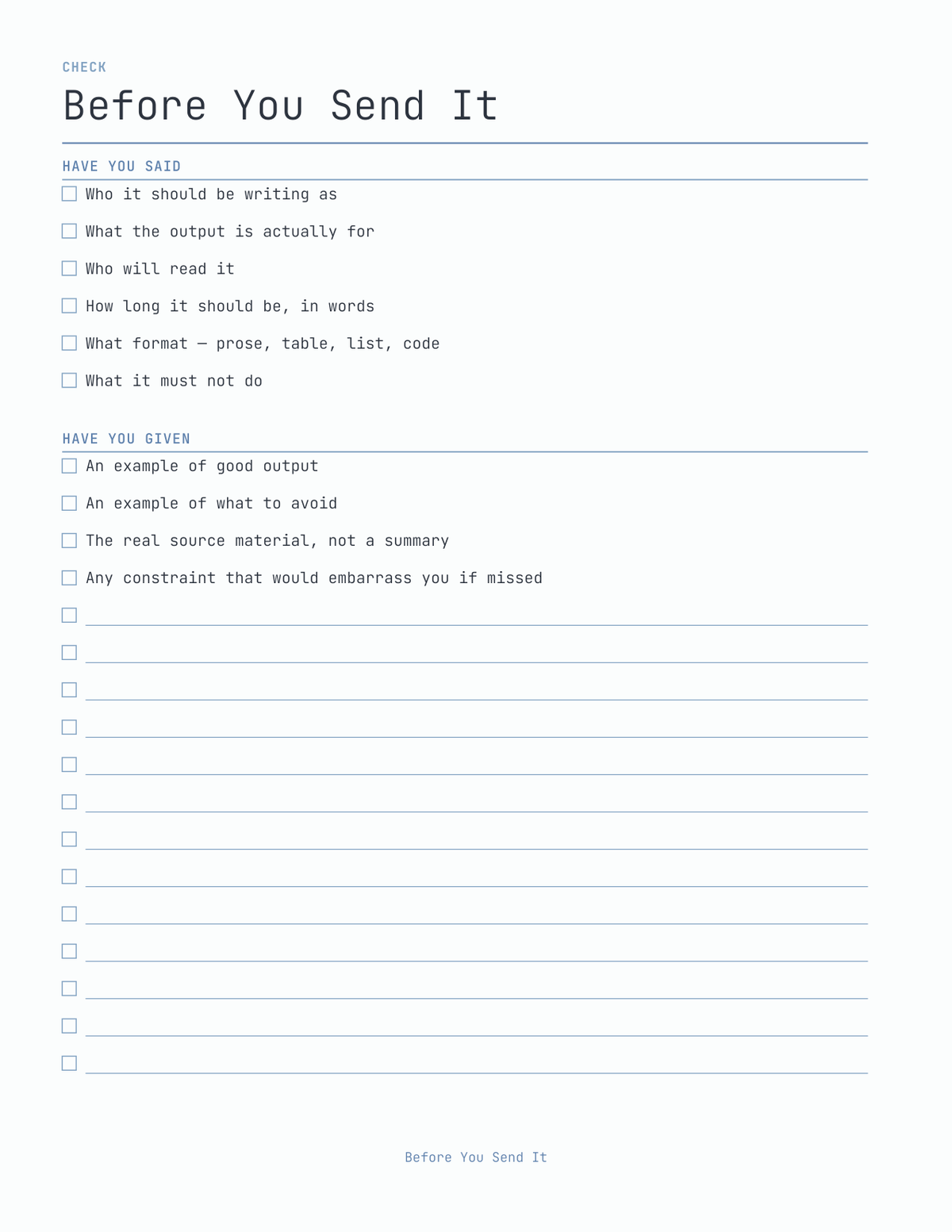 The Prompt Planner 2027 — sample page 4