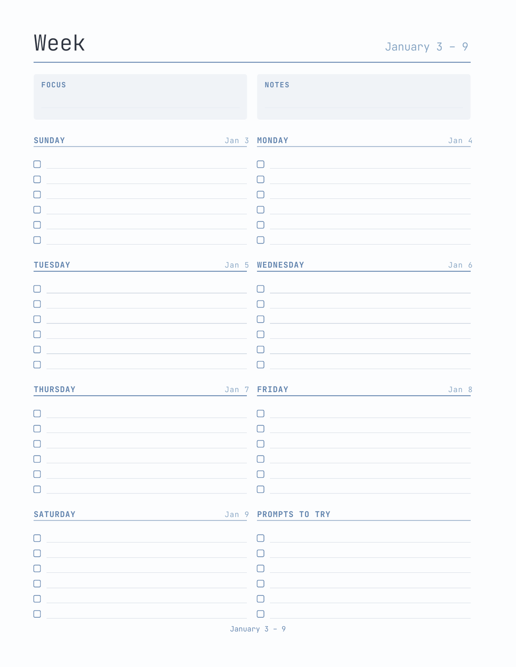 The Prompt Planner 2027 — sample page 6