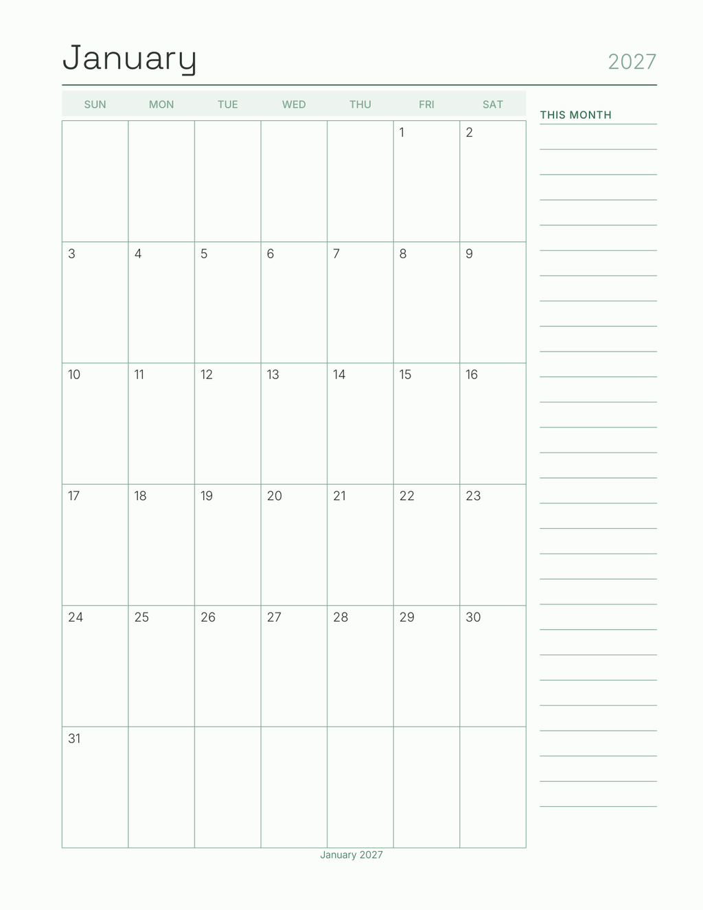 The Spreadsheet Planner 2027 — sample page 5