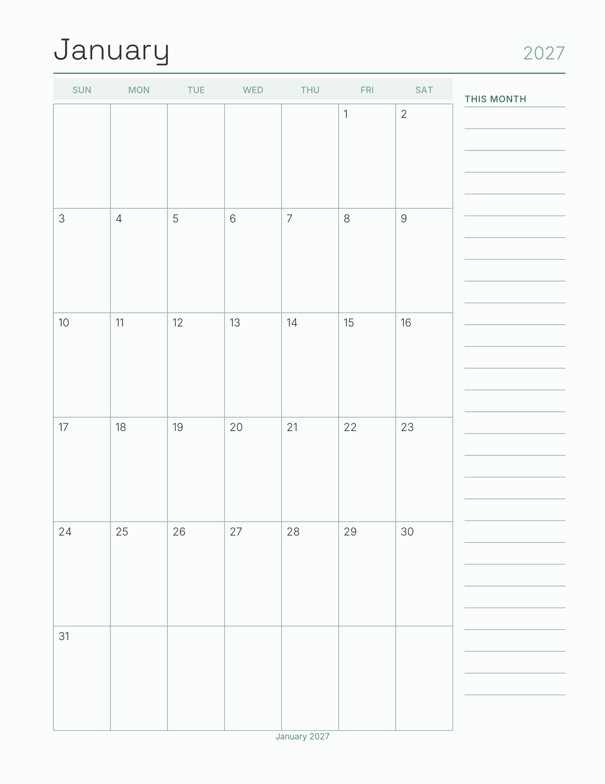 The Spreadsheet Planner 2027 — sample page 5