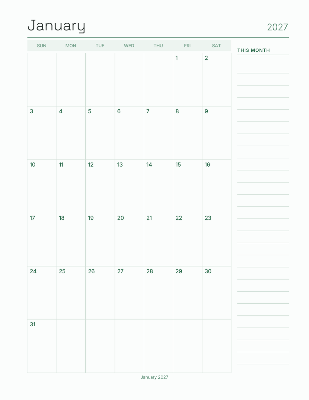 The Spreadsheet Planner 2027 — sample page 5