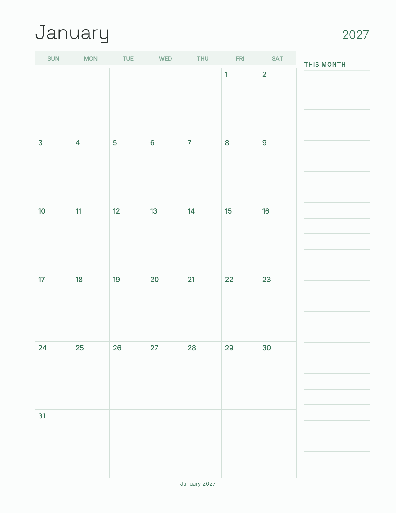 The Spreadsheet Planner 2027 — sample page 5