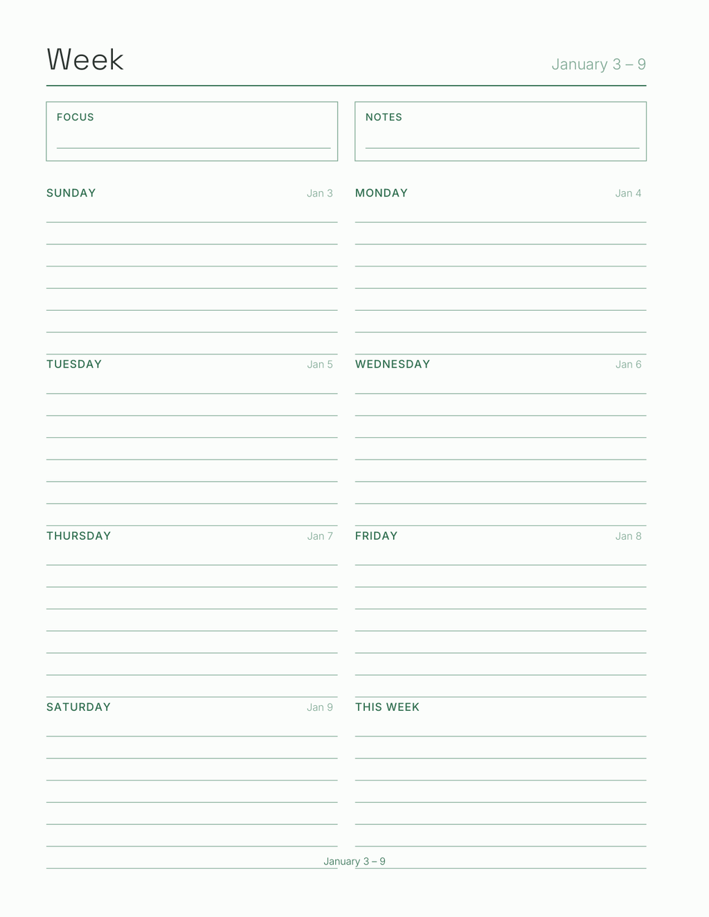 The Spreadsheet Planner 2027 — sample page 6