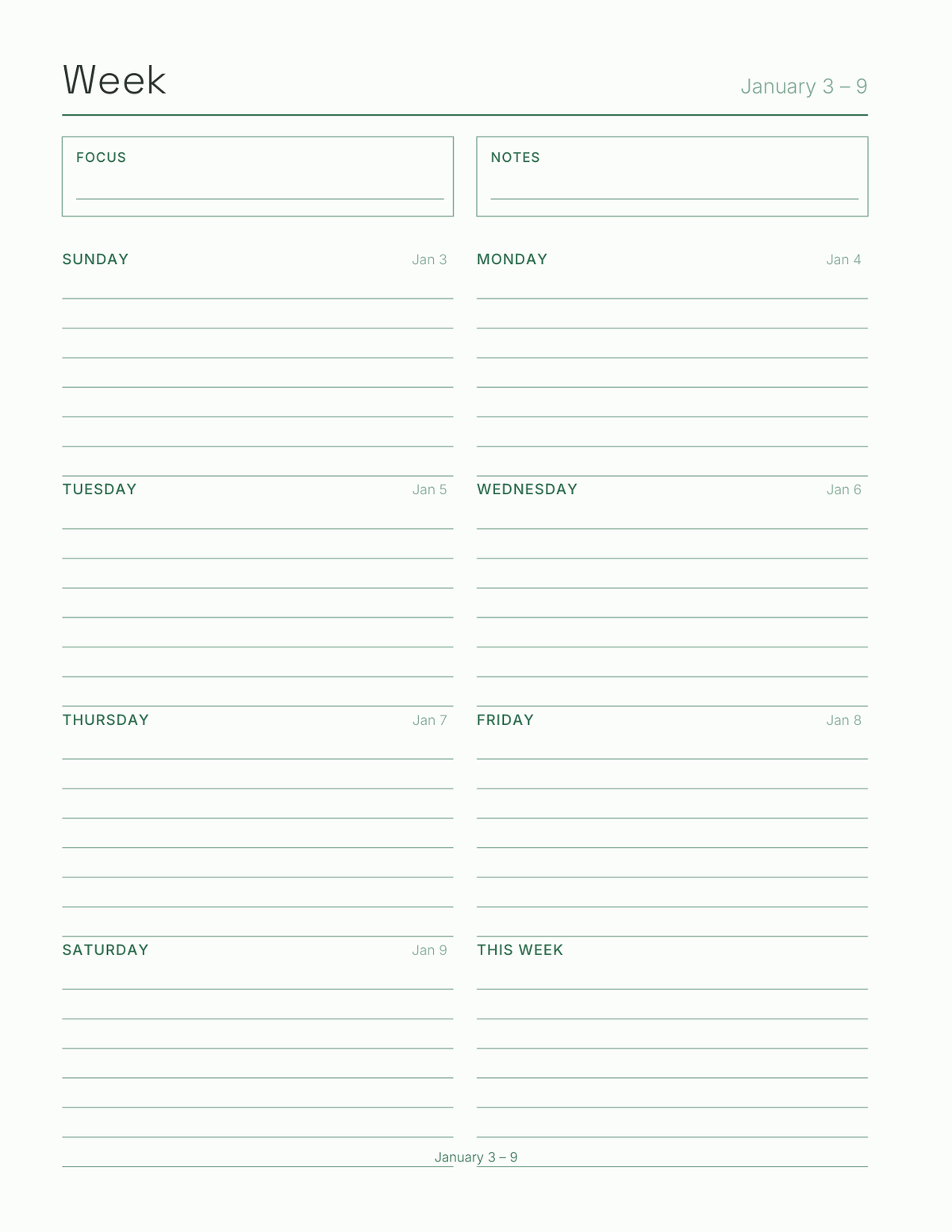 The Spreadsheet Planner 2027 — sample page 6