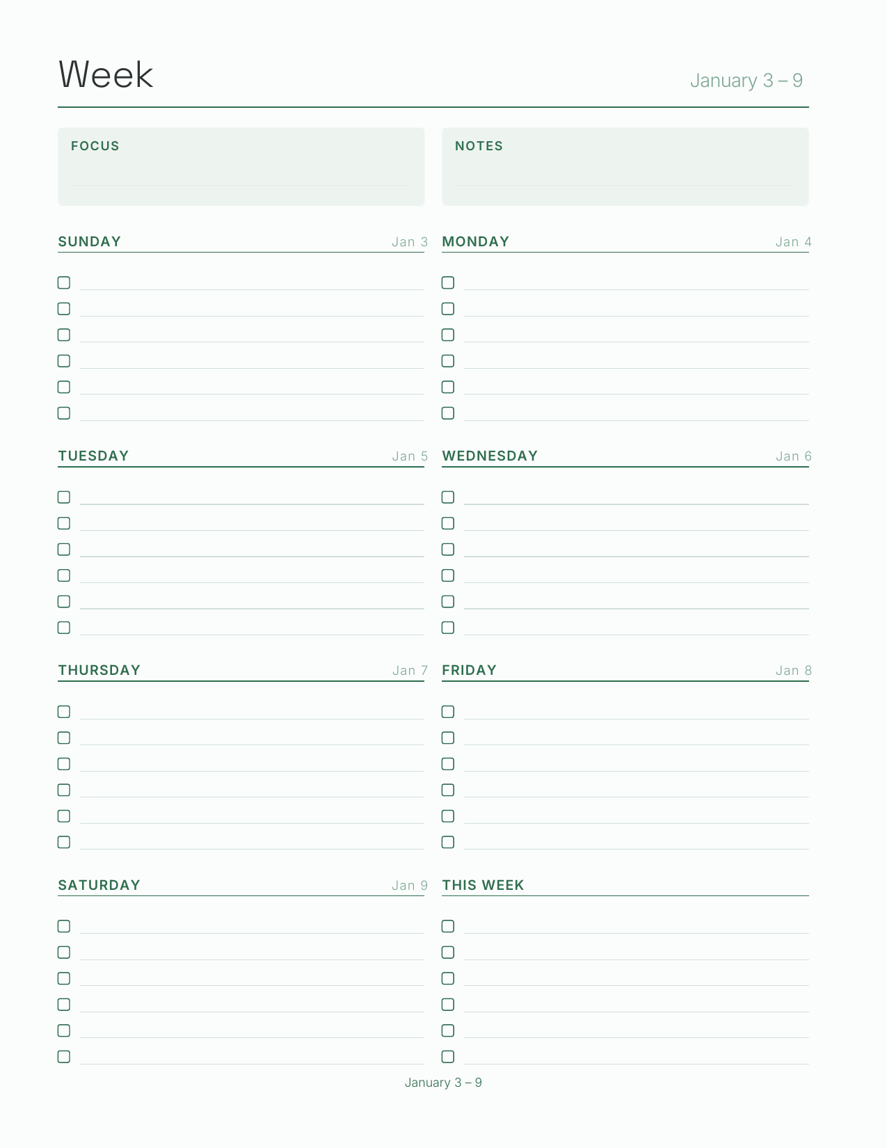 The Spreadsheet Planner 2027 — sample page 6
