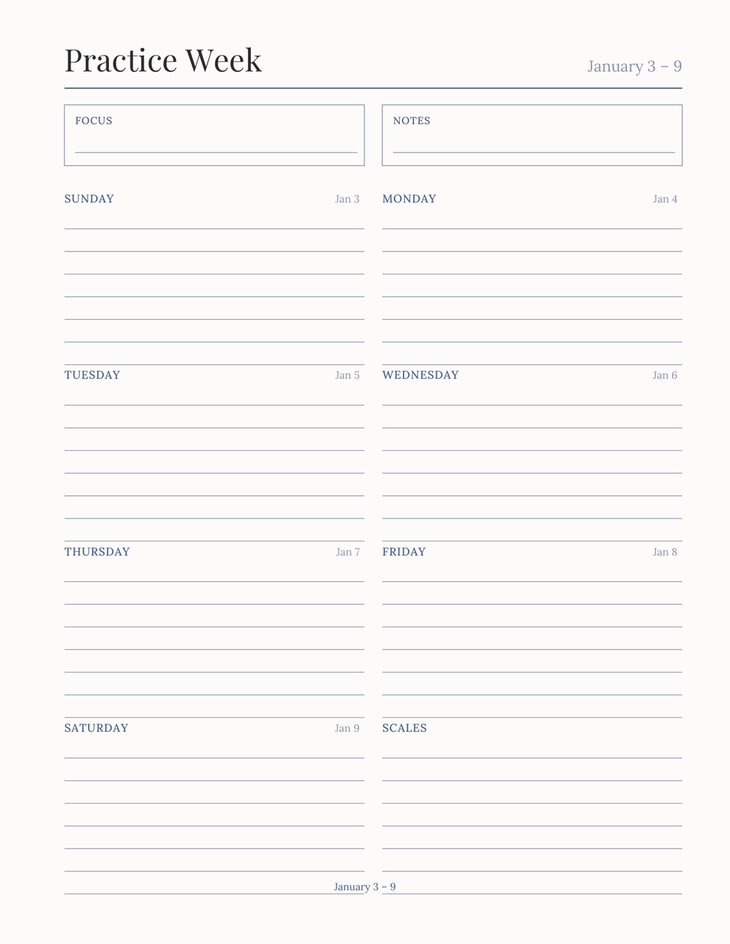 The Music Practice Planner 2027 — sample page 7