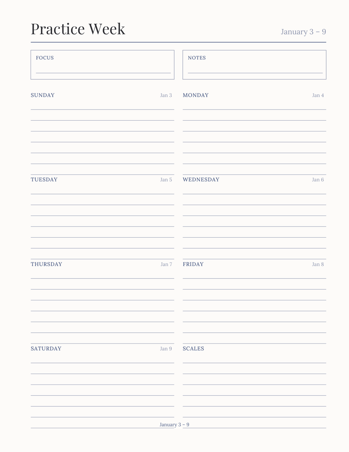 The Music Practice Planner 2027 — sample page 7
