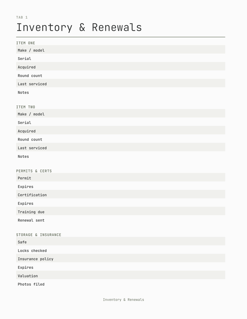 The Firearms Maintenance & Range Log 2027 — sample page 2