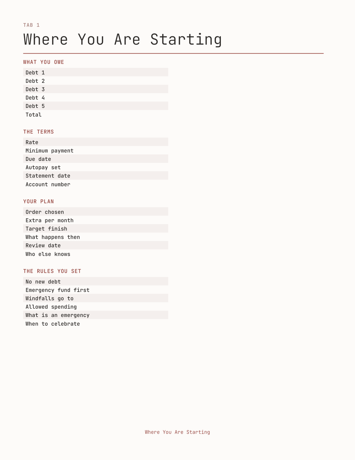 The Debt Payoff Planner 2027 — sample page 2