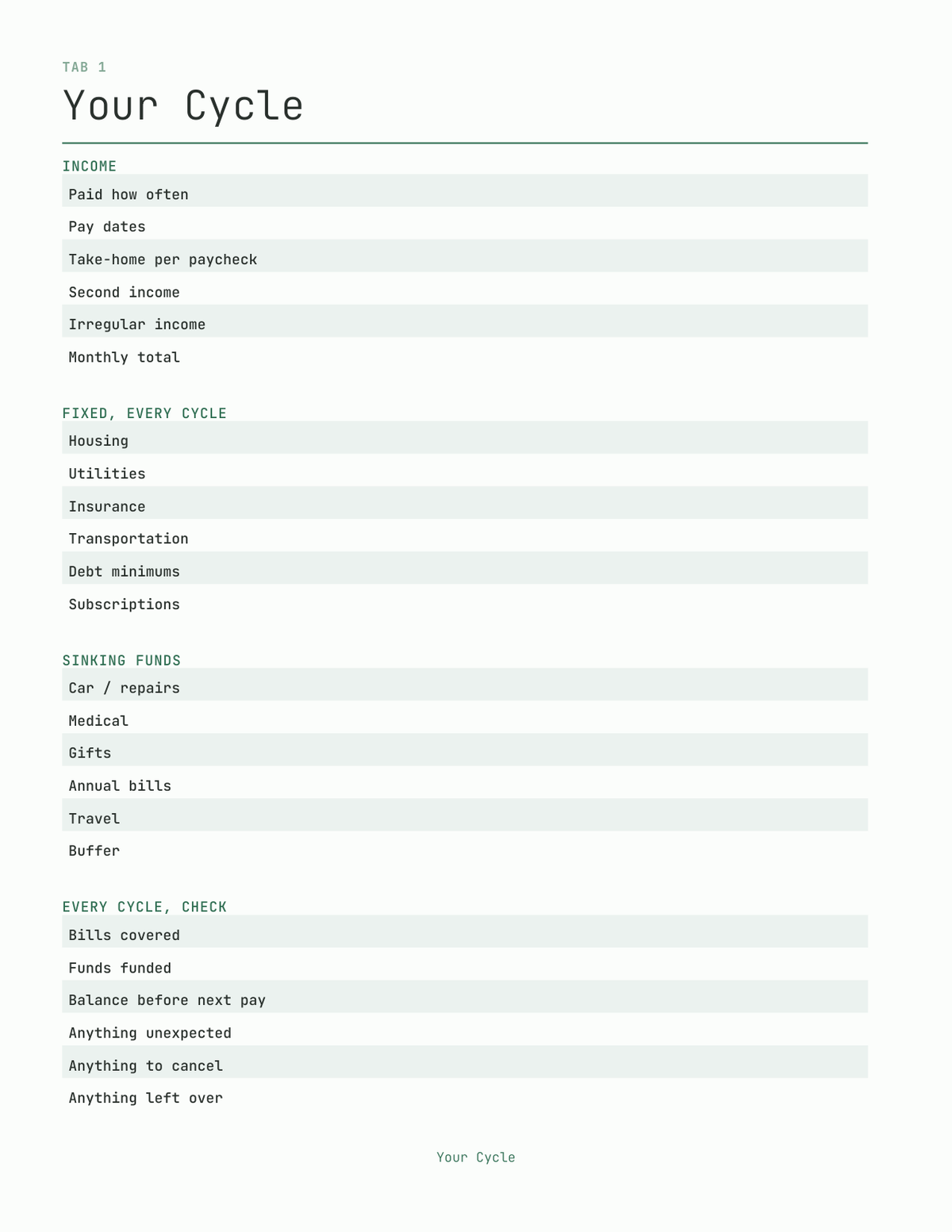 The Pay Period Budget Planner 2027 — sample page 2