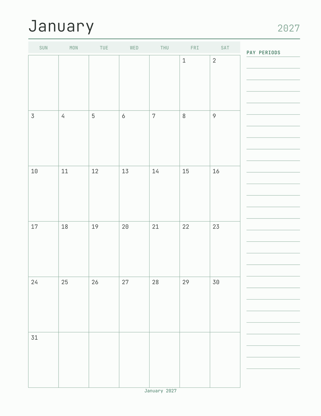 The Pay Period Budget Planner 2027 — sample page 5