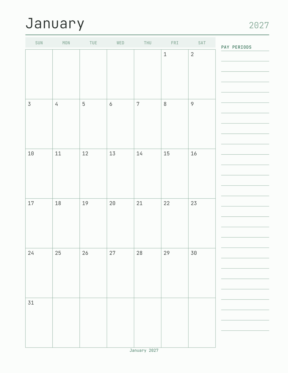 The Pay Period Budget Planner 2027 — sample page 5