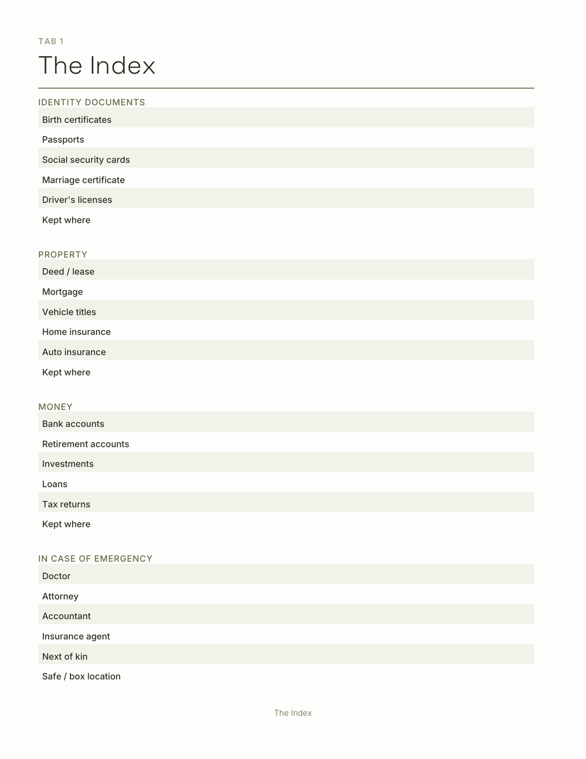 The Household Document Organizer 2027 — sample page 2