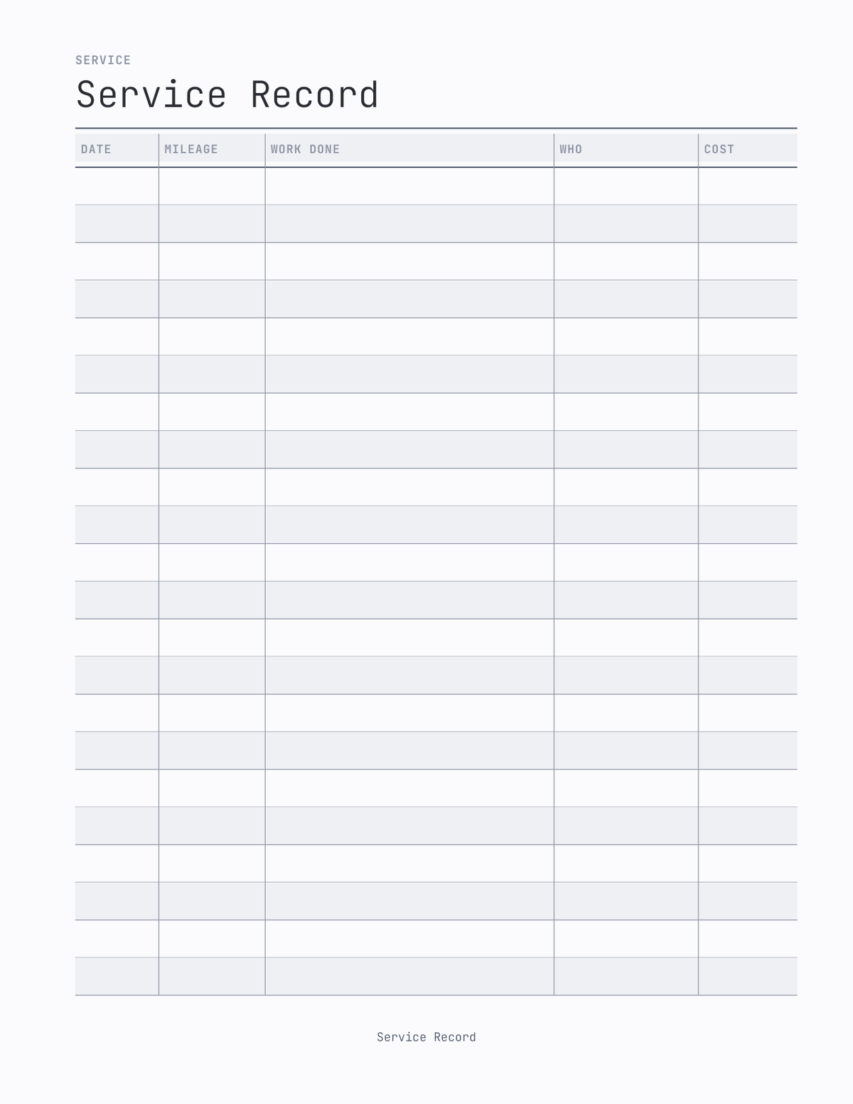 The Vehicle Log 2027 — sample page 3