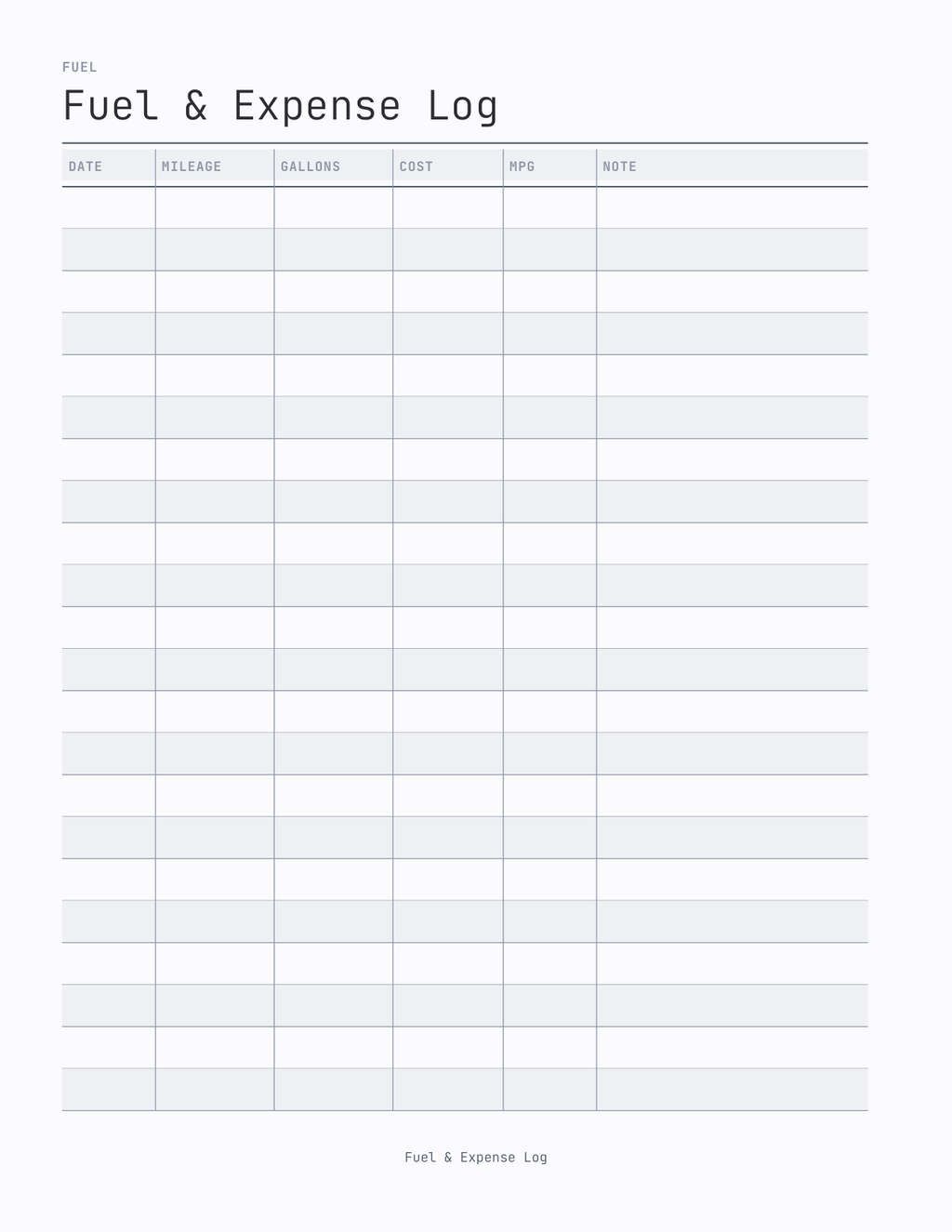 The Vehicle Log 2027 — sample page 4