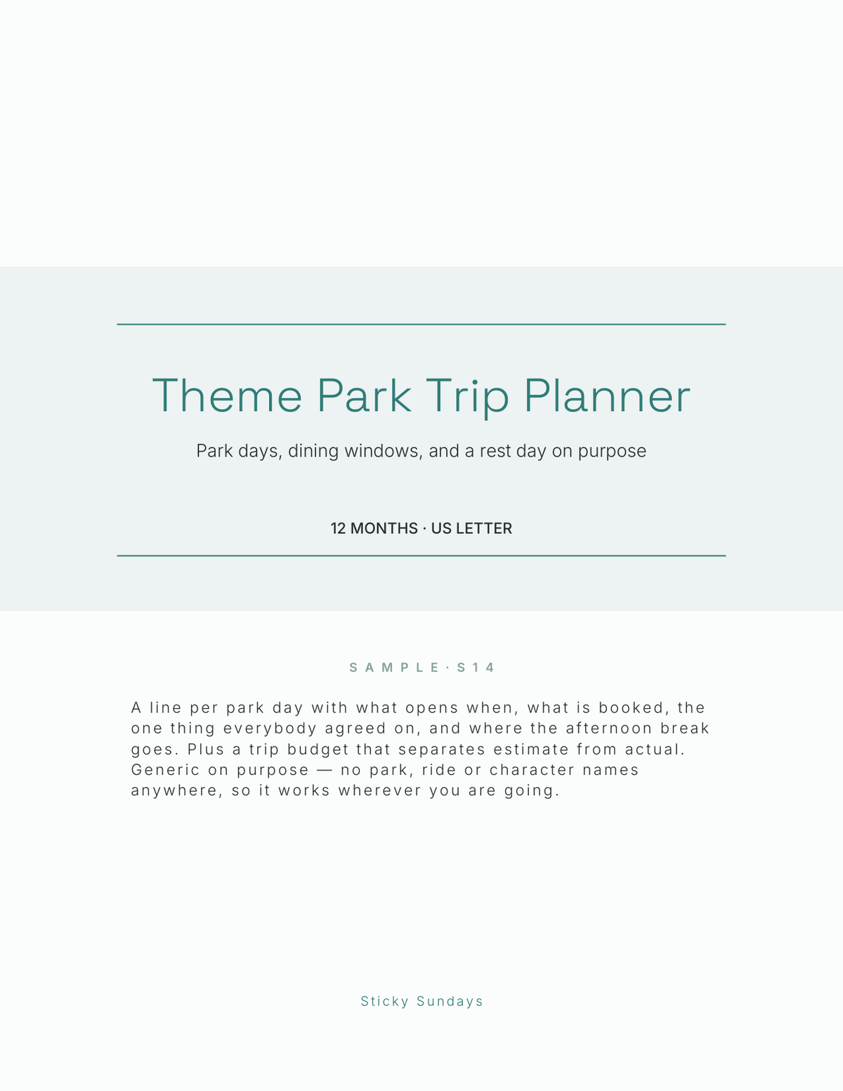 The Theme Park Trip Planner 2027 title page