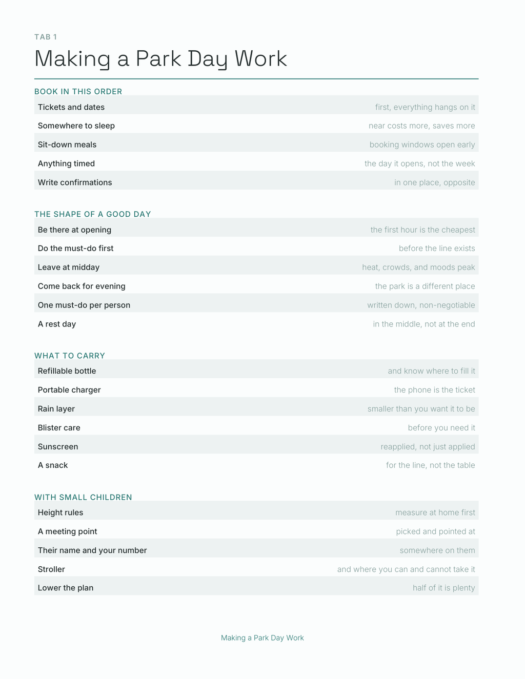The Theme Park Trip Planner 2027 — sample page 2