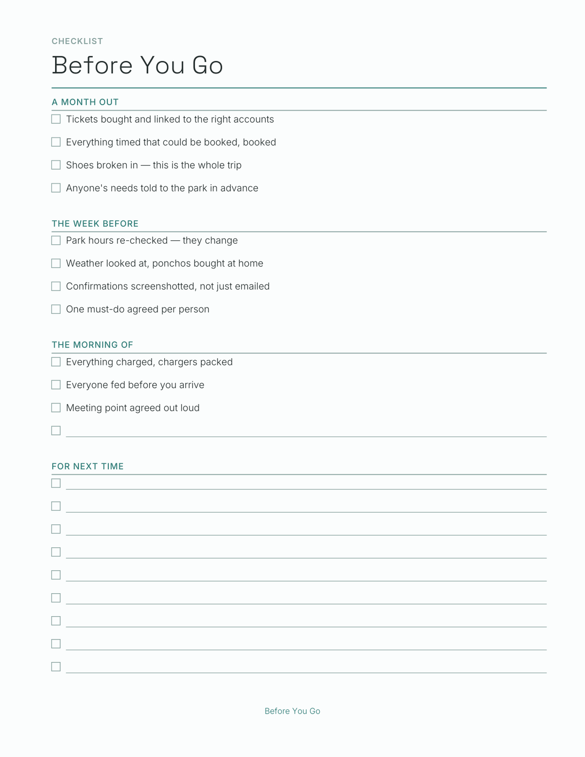 The Theme Park Trip Planner 2027 — sample page 5