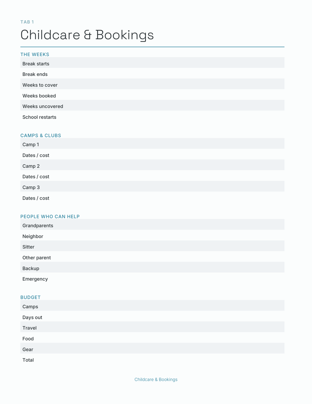The Summer Break Planner 2027 — sample page 2