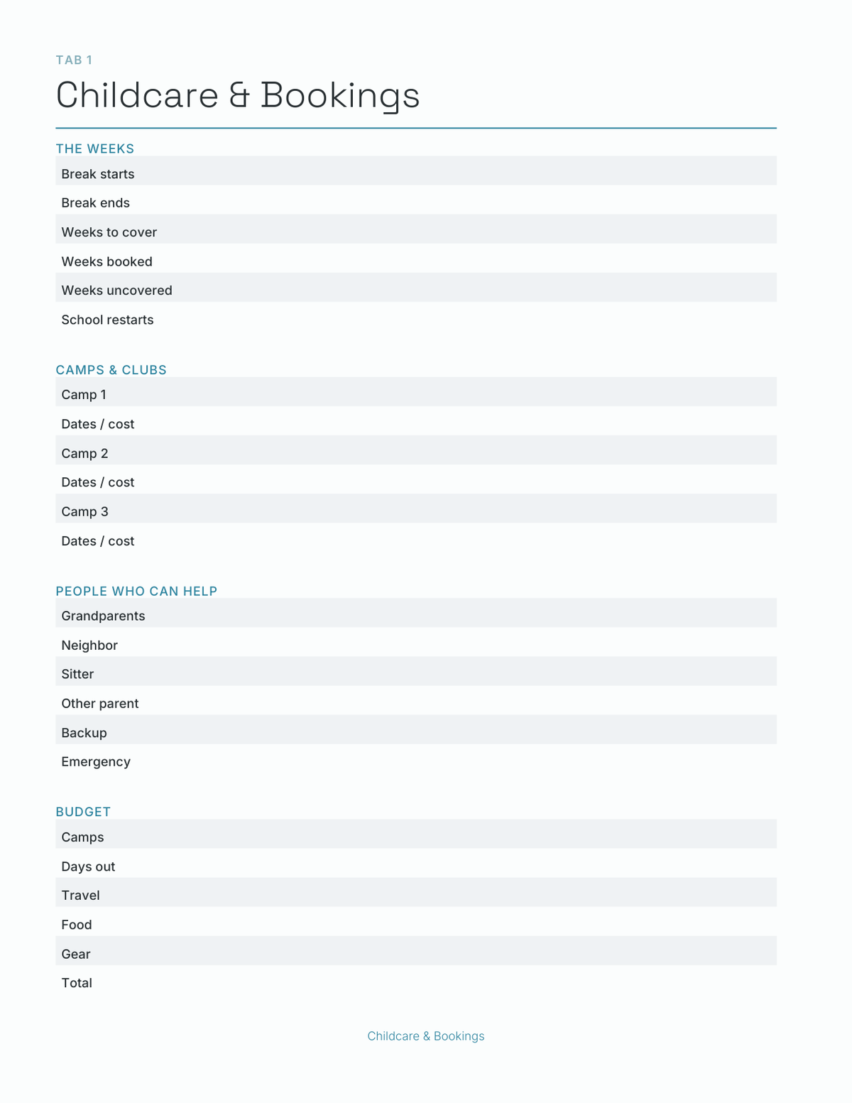 The Summer Break Planner 2027 — sample page 2