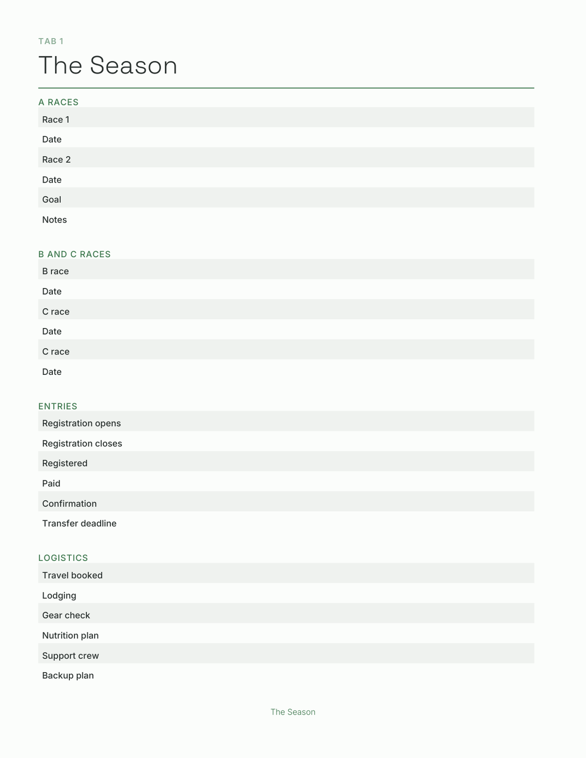 The Race Season Planner 2027 — sample page 2