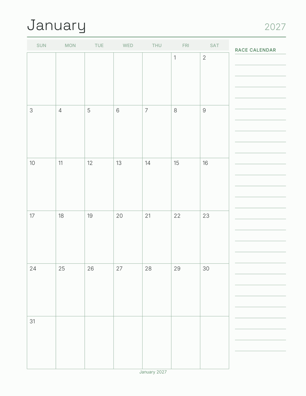 The Race Season Planner 2027 — sample page 5