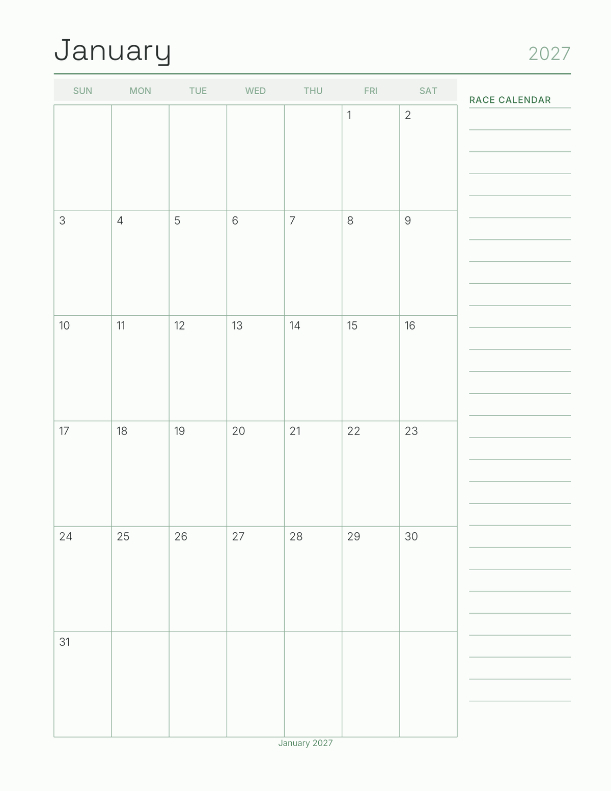 The Race Season Planner 2027 — sample page 5