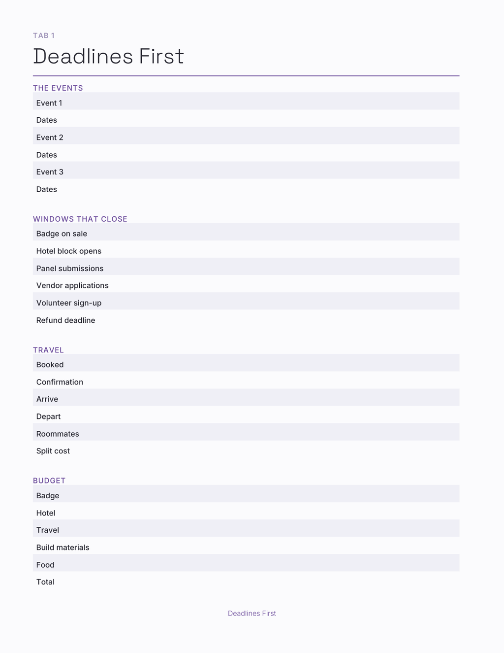 The Convention Season Planner 2027 — sample page 2