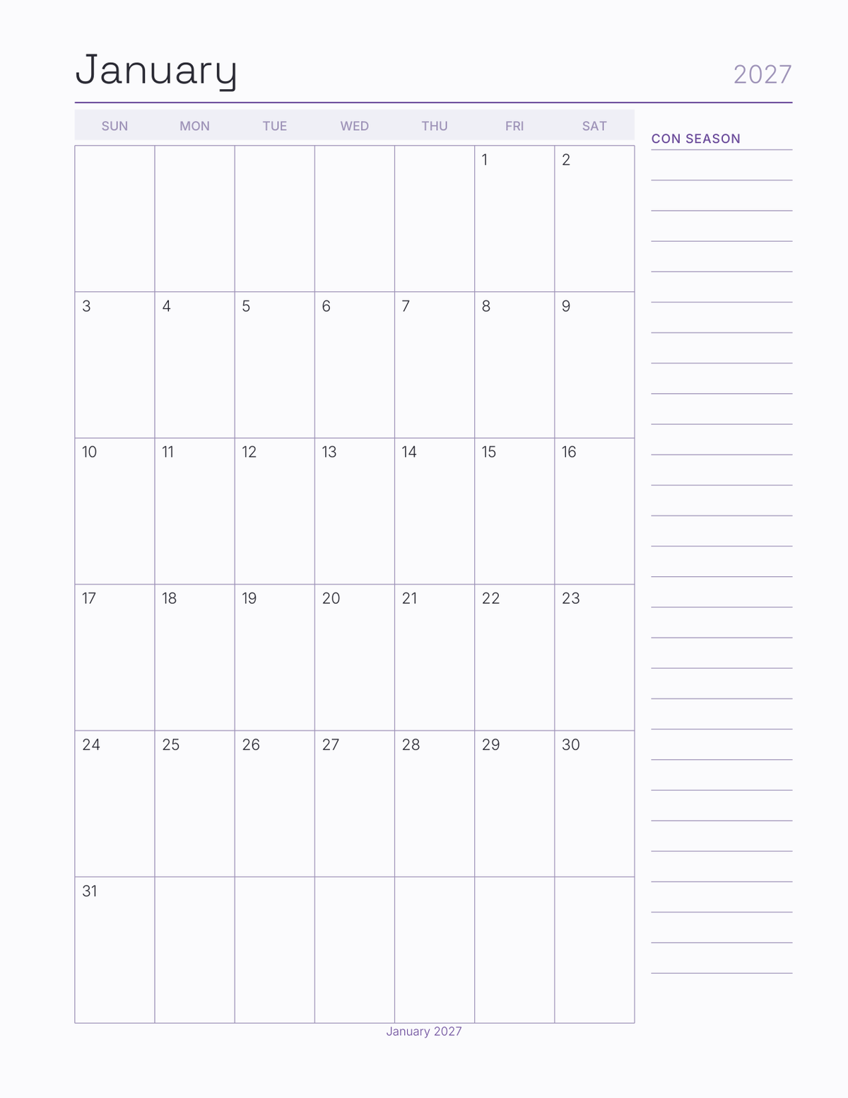 The Convention Season Planner 2027 — sample page 5